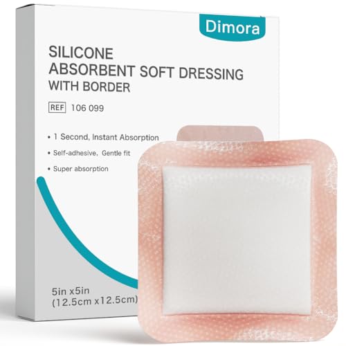 Dimora Silicone Super Absorbent Wound Dressings - Gentle Adhesive Bandages with Ultrasorb Polymer,Heavy Exudate Wound Care Pads 5"X 5" 10 Count - size: 5"x 5" - 10 pcs