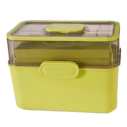 AnRui 3 Tier Medicine Storage Organizer Box, Plastic Empty First Aid Kit Container Emergencies Family Medical Case Multipurpose Box with Portable Handle for Home, Travel, Camping, Hiking, School