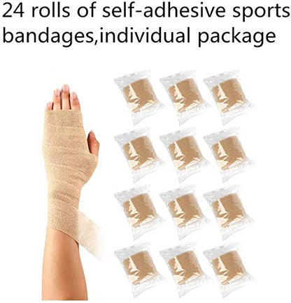 24 Packs Self Adherent Cohesive Wrap Bandages 2'' Wide, 5 Yards, First Aid Tape,Elastic Self Adhesive Tape,All Sports Athletic Tape, Non-Woven Bandage,Breathable Wound Tape,Skin Colour Athletic Tape - size: 24 Count (Pack of 1)