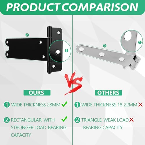 8 in T-Strap Shed Door Hinges,6 Pack Heavy Duty Tee Hinge, 300 Lbs Capacity - color: Black, size: 8 in -6 pcs