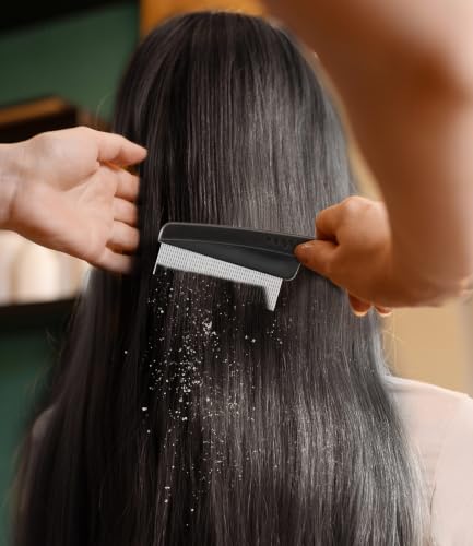 Dandruff Comb Removal 0.5mm Metal Fine Tooth Scalp Detox Hair Care Tool 1PC | Build Up Flakes Lice Comb, Stainless Steel Teeth, Self Cleaning, Scalp Massage, Anti Slip Handle, for Women Men Kids, Black - color: 1PC Black