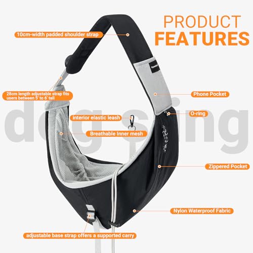 Dog Carrier Sling for Small to Medium Dogs & Cats – Hands-Free Pet Pouch Carrier, Breathable Sling for Walking, Hiking, Travel, Vet Visits - color: Black