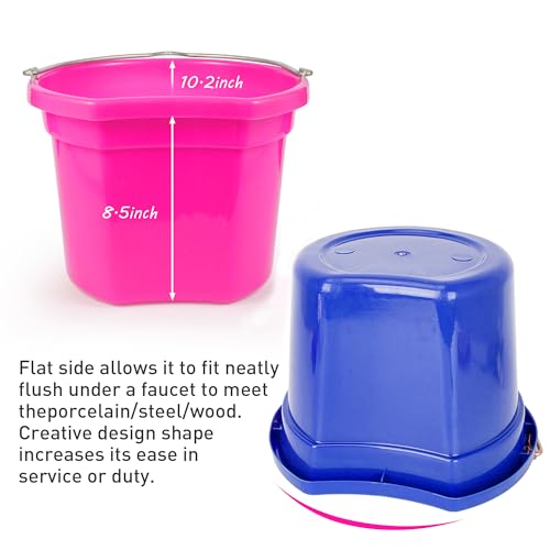 Plastic Flat Back Bucket Horse Feeding Watering Animal Feed Bucket 8 Quart (Blue)
