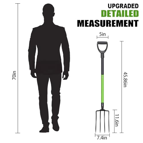 Pitch Fork,4-Tine,45-Inches Garden Fork with Steel D-Handle for Gardening | Pitchfork with Ergonomic Fiberglass Handle and Metal Tine,45 Inch Spading Fork for Mulching,Composting and Loosening Soil
