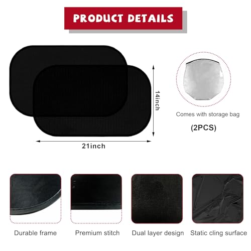 povtii 2PCS Car Window Shades, 21"×14" Side Window Screens Sun Shade Blocker for Your Child, Universal Glare Shield and UV Rays Protection Car Accessories Cling Window Cover (Black) - color: Black