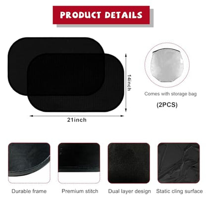 povtii 2PCS Car Window Shades, 21"×14" Side Window Screens Sun Shade Blocker for Your Child, Universal Glare Shield and UV Rays Protection Car Accessories Cling Window Cover (Black) - color: Black