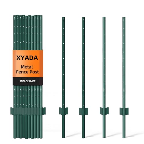 Metal Fence Post 4feet, Heavy Duty Garden Fence Post for Holding Wire Fence, Sign U Post Pack of 10 Sturdy Outdoor No Dig Fence Post for Garden Yard – Green - color: Green, size: 4FT-10PACK