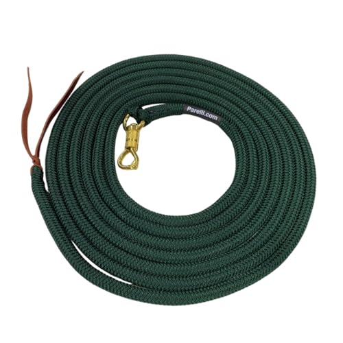 PARELLI 22 Foot Line Ground Training Rope - Strong Everyday Use All-Purpose Large Horse Lead Rope with Loop & Latigo Popper | 9/16" Diameter Smooth Yachting Braid, Green - color: Green
