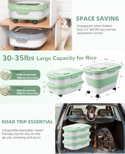 20-23Lbs Dog Food Storage Container Airtight,Collapsible Dog Food Container - color: Green&White