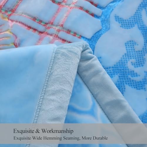 JML Plush Fleece Blanket 87" x 94", 10.5 Pounds Korean Style Mink Blanket King Size for Winter - Soft and Warm, 2 Ply A&B Printed Embossed Raschel Bed Blanket (Blue Flowers) | 2 Ply, A&B Printed, Embossed, Reversible, Plush, Silky Soft, Thick, Warm for Wi