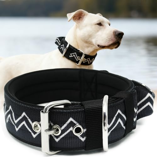 Dog Collar for Large Dogs,2 in Wide Heavy Duty,Pressure-Relief Padded, E-S - color: Charcoal Black, size: S