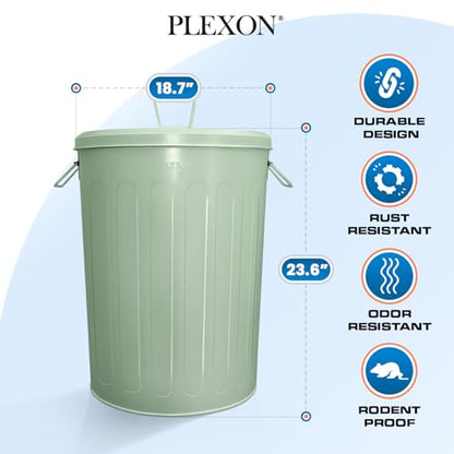 Plexon 20 Gallon Metal Trash Can with Lid Outdoor Large Trash Bin Steel Garbage Can for Garage Patio Farmhouse Bucket Bird Seed Storage Can Heavy Duty Round Container, Green - color: Green