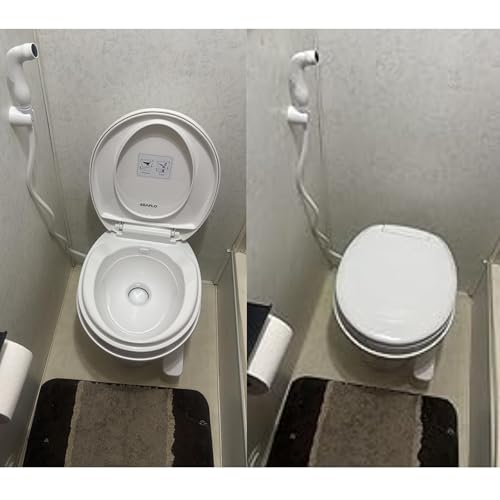 SEAFLO RV Toilet with Sprayer Attachment - White, 18.4” Residential Height, Gravity Flush Foot Pedal Camper Toilet Soft Close Seat Elongated Bowl Motorhome, 4-Year Warranty, SFRTPH-01-02 - color: White-Sprayer