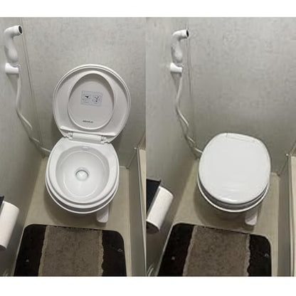 SEAFLO RV Toilet with Sprayer Attachment - White, 18.4” Residential Height, Gravity Flush Foot Pedal Camper Toilet Soft Close Seat Elongated Bowl Motorhome, 4-Year Warranty, SFRTPH-01-02 - color: White-Sprayer