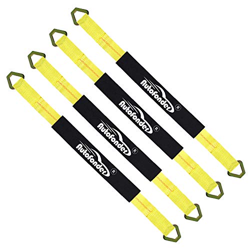 Axle Tie Down Straps - Lab Inspected 10,000lb. Break Strength - Heavy Duty Protective Sleeves & D Rings to Ensure Peace of Mind - Used for Car Engine Hoist, Truck, Trailer, UTV (4-Pack Set)