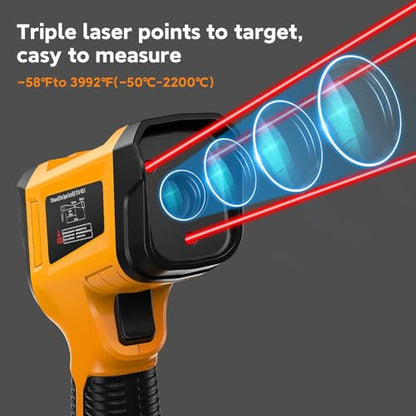 58°F to 3992°F Infrared Thermometer Gun,Triple Laser, 50:1 D/S - color: Yellow/-58°F to 3992°F