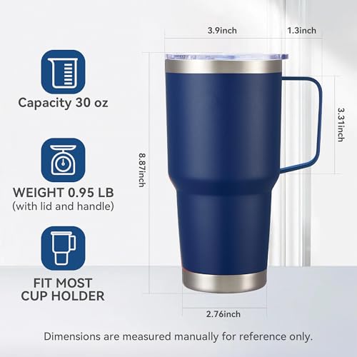 30 oz Stainless Steel Tumblers Bulk with Handle and Lid, 4 Pack - color: Navy