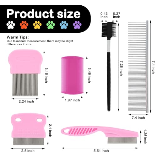 Lice Comb, 12 Pcs Dandruff Combs, Hair Double Sided Fine Tooth Combs with Metal Teeth, Stainless Steel Louse and Nit combs, Dematting Comb for Dogs Cats for Small, Medium & Large Pets