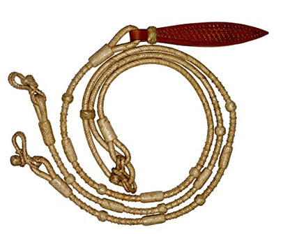 Horse Western Tack 8.5ft Contest Hand Braided Rope with Natural Raw Hide Leather in Matching Knots Raw Hide Leather, Hand-Braided Romal Romel Reins Ranch Rope- 52' Romel
