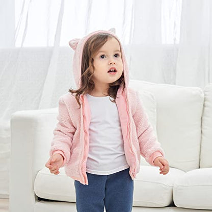 Newborn Infant Baby Boys Girls Cartoon Fleece Hooded Jacket Coat with Ears Warm Todder Kids Outwear Coat Zipper Up 0-6Y - color: Pink, size: 3-6 Months