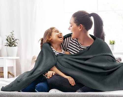 Utopia Bedding 100% Cotton Thermal Blanket Smoke Gray Full, 90x84 Inches - color: Smoke Gray, size: Full