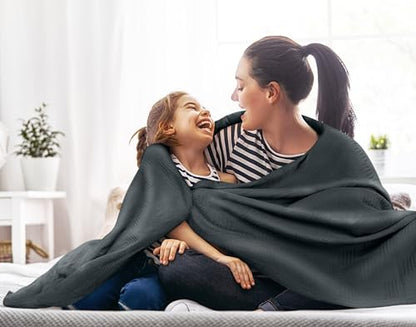 Utopia Bedding 100% Cotton Thermal Blanket Smoke Gray Full, 90x84 Inches - color: Smoke Gray, size: Full