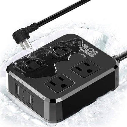 Qiyuan Outdoor Power Strip Weatherproof 6FT Extension Cord 4 Outlets 3 USB - size: 6FT