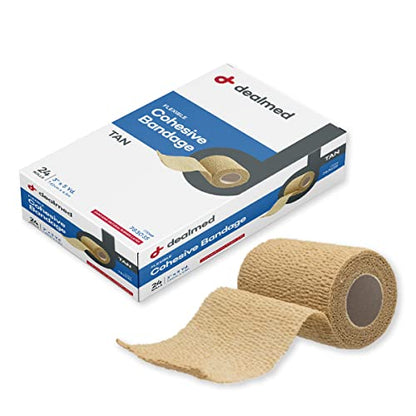 Dealmed Cohesive Bandage Wrap - 3" x 5 yd - Self-Adherent, Tan - 24 Rolls - color: Box (Tan), size: 3" x 5 yards