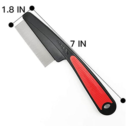 Yumflan 1.0mm Fine Tooth Stainless Steel Flea Comb for Dogs & Cats, Grip | Designed To Remove Fleas, Eggs, Dander, Debris, Glides Smoothly Through The Coat, Gentle On Skin, Built for Daily Grooming