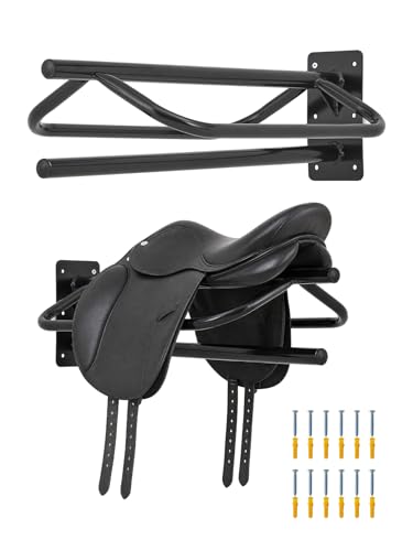 2 Pack Wall Mounted Saddle Rack with Double Pad Bar, Heavy Duty Steel Saddle Stand Powder-Coated Saddle Tack Storage for English & Western Saddles/Blankets, Horse Tack Organization Wall Storage,Black - size: 2Pcs Wall Mounted