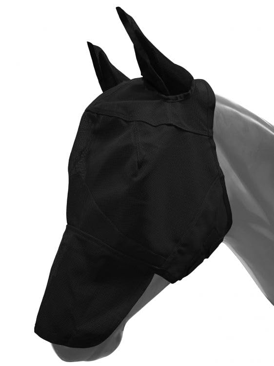 Showman Pony Long Nose Mesh Rip Resistant Fly Mask w/Ears - color: Black