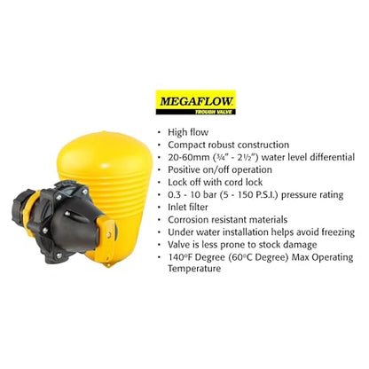 Jobe Valves J-MFV0075DLT 82026 Megaflow Valve 3/4", Yellow/Black – High Flow Float Valve for Livestock Water Troughs, Up to 90 GPM, Underwater Mount, GF Nylon Construction - size: 4 Pack