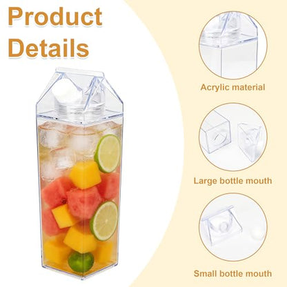 SIBAO 4 Pcs Clear Carton Water Bottles,34oz Plastic Square Milk Box, Leakproof,Portable Milk Bottles for Travel,Camping,and Sports
