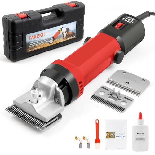 TAKEKIT Horse Clippers, 600W Professional Heavy Duty Horse Body Clippers, 6-Speeds Large Livestock Clippers for Body Clipping Horse Equine Cattle and Thick Coat Animals, with One Set of Extra Blades - color: Dark Red