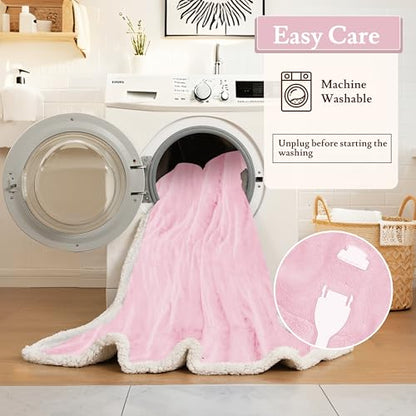 Electric Heated Blanket 50"×60", 4 Heating Levels & 3H Auto-Off | Throw Size Pink, Sherpa & Soft Microplush, Quick Heating, Machine Washable, for Couch, Bed & Office, Parents' Gifts - color: 11-pink, size: Throw Size ( 50"x60" )