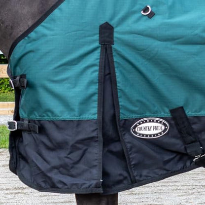 Country Pride Cascade Rainsheet for Horses, Waterproof 600D Turnout, Adjustable Double Buckle Front, Bias Surcingle, Removable Elastic Leg Straps, Shoulder Gussets, Tail Cover, Hunter Green/Black (76) - size: 76