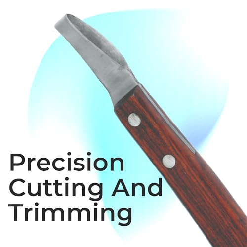 7 Inch Swiss Hoof Knife Double Edged – Stainless Steel Curved Blade Farrier Tool with Round Wooden Grip, Multipurpose Hoof Trimming Knife for Livestock. - style: Long Oval Hoof Knife