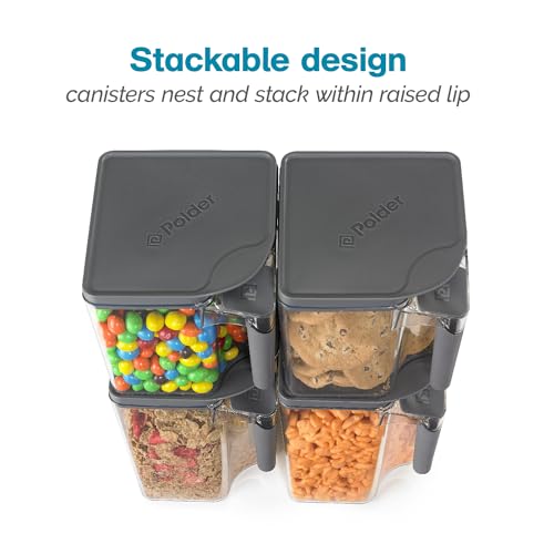 Polder Handle-It Canister, BPA-Free Plastic, Stackable Kitchen Storage Container, Air-Tight Food Storage Solution for Pantry, Counter, and Refrigerator Organization, 2.75-Quart