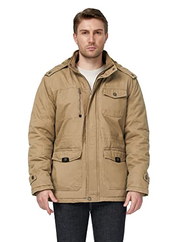 WenVen Men's Winter Thicken Fleece Cotton Military Parka Jacket Warm Coat - color: Khaki, size: Medium