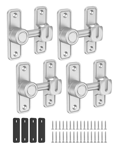 Heavy Duty Barn Door Lock, 90/180 Degree Latch, Silver, 4 Pack | Thickened Zinc Alloy, Anti-Corrosion Coating, 3mm Spacer, Left Or Right Installation, For Sliding Doors, Shed And Bathroom - color: Silver-4PCS