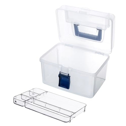 MyGift 10 Inch First Aid Storage Box with Detachable Tray, Quick Access Lid - color: Navy