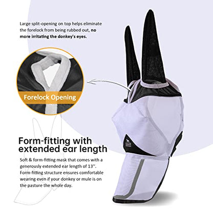 Harrison Howard Mule Donkey Fly Mask Full Face Protection with Nose Cover - color: Black, size: Medium