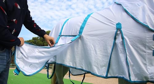 Horse Fly Sheet with Removable Neck Cover & Belly Wrap, Fine Mesh - color: White, size: 66