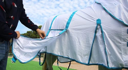 Horse Fly Sheet with Removable Neck Cover & Belly Wrap, Fine Mesh - color: White, size: 66