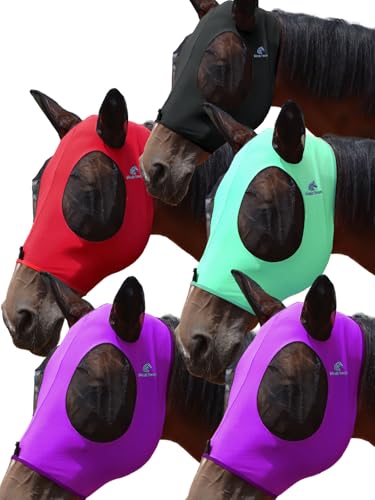 Mask Tech 5 Pieces Horse Fly Masks with Ears, Stretchy Elastic Mesh Fly Masks, 3D Eye Clearance, UV Protection-Large,Combo 25 - color: Combo 25, size: Large