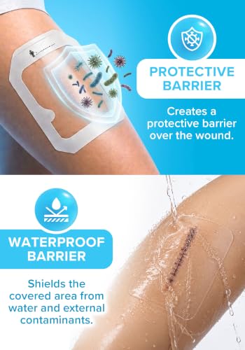 Transparent Film Dressing, Waterproof Bandages 4x4.75 | 50-Pack | FSA&HSA | occlusive dressing & wound cover for showering, swimming - tattoo aftercare protection film, transdermal patch, IV cover PICC - size: 4x4.75 50ct