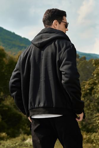 LBL Leading the Better Life Men's Pullover Winter Jackets Hooed Fleece Hoodies Sweatshirt Wool Warm Thick Coats - color: Black, size: Medium