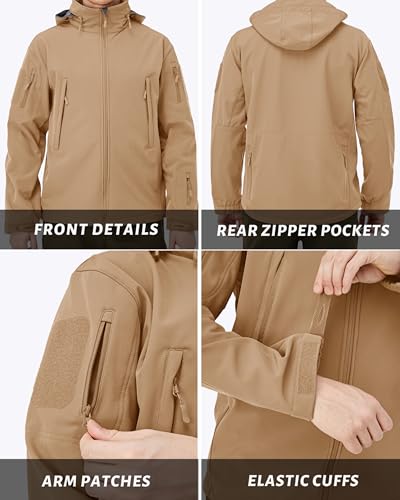 MAGCOMSEN Men's Tactical Jacket Winter Snow Ski Water Resistant - color: Sand, size: XX-Large