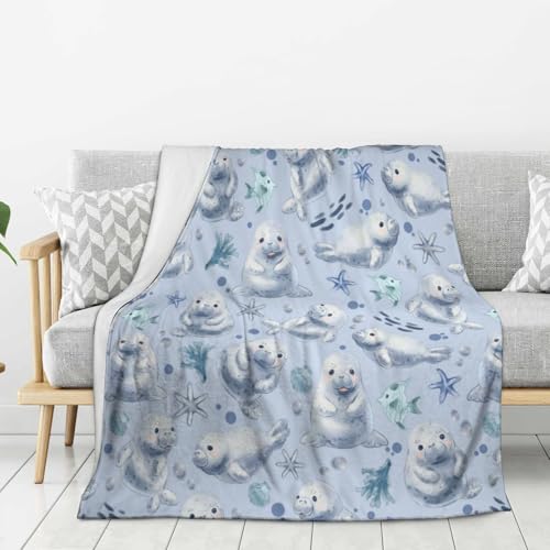 Manatees Throw Blanket 50"x40" Fuzzy Soft Cozy Manatee Blankets Soft Throws Warm Lightweight Plush Fleece Throw Blanket for Kids Men Women Gift Bed Couch Sofa - color: Manatees, size: 50"x40"