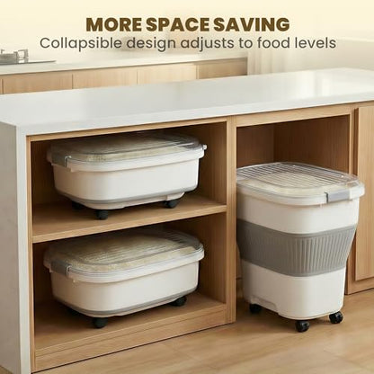 HOYTAMDAR 50Lbs Collapsible Rice Container,Airtight Food Storage container - color: Grey 50lbs